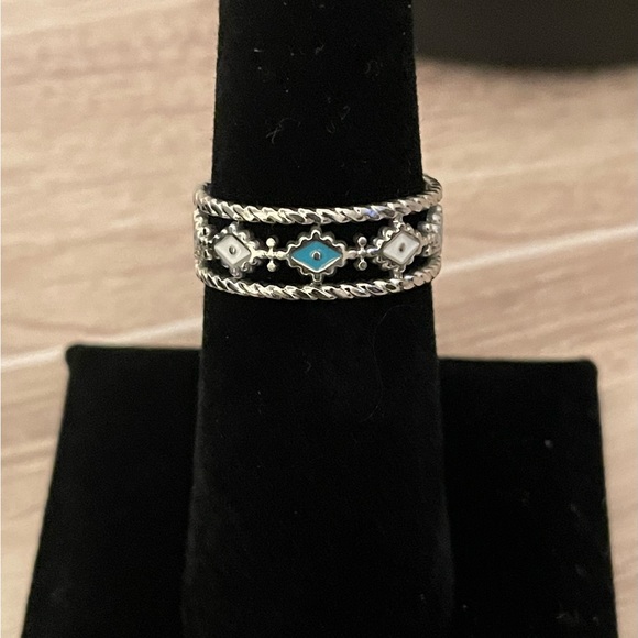 Source Unknown Jewelry - Trendy Western Turquoise Blue &  Silver Adjustable Cuff Ring- NWT